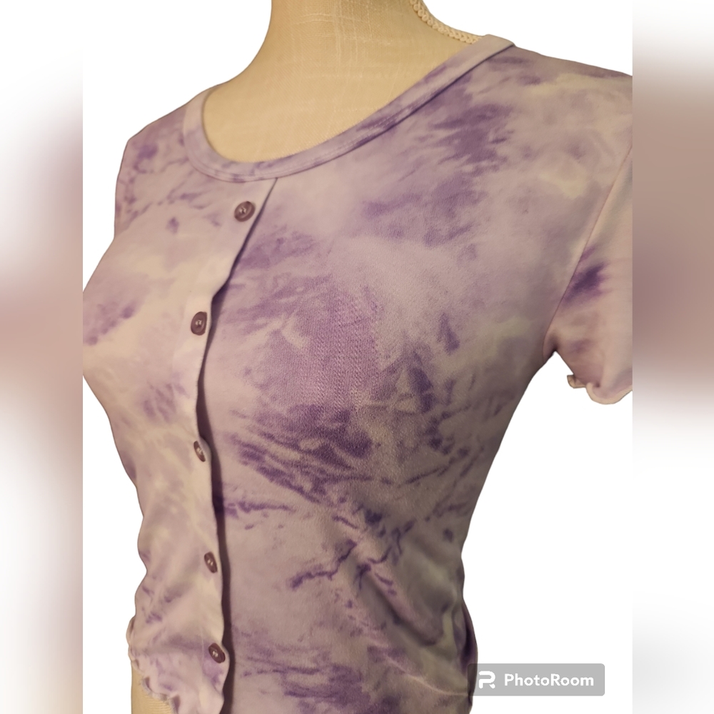 Abound Purple Tie Dye Ruffle Button Down Crop Top - Medium